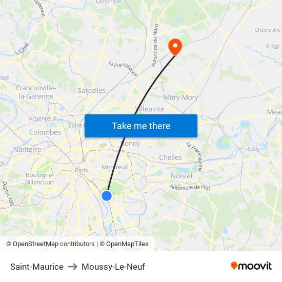 Saint-Maurice to Moussy-Le-Neuf map