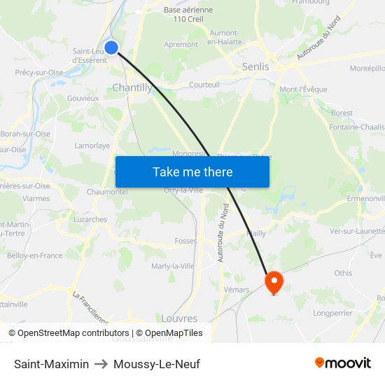 Saint-Maximin to Moussy-Le-Neuf map