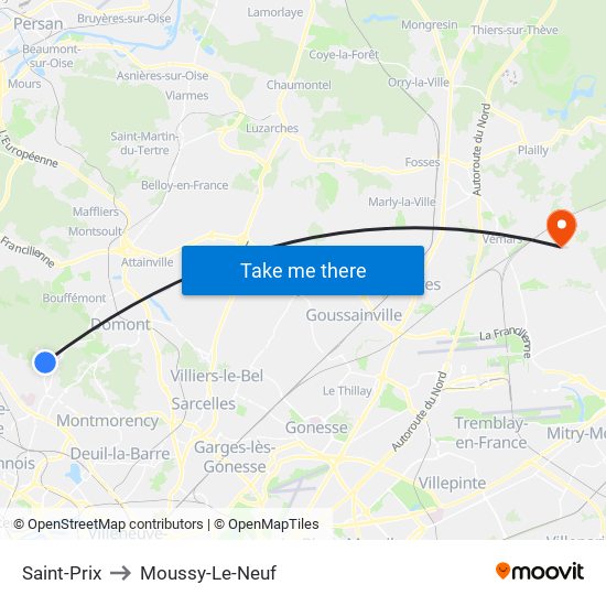 Saint-Prix to Moussy-Le-Neuf map