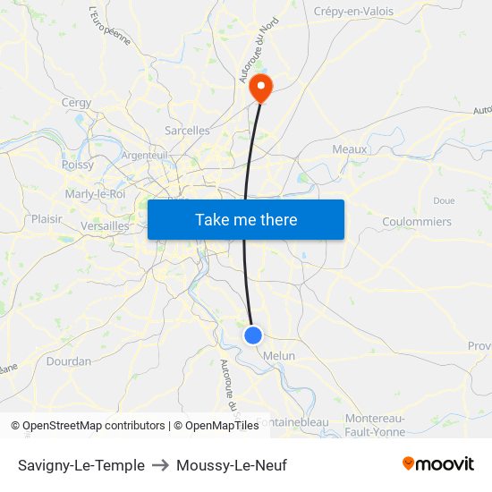 Savigny-Le-Temple to Moussy-Le-Neuf map