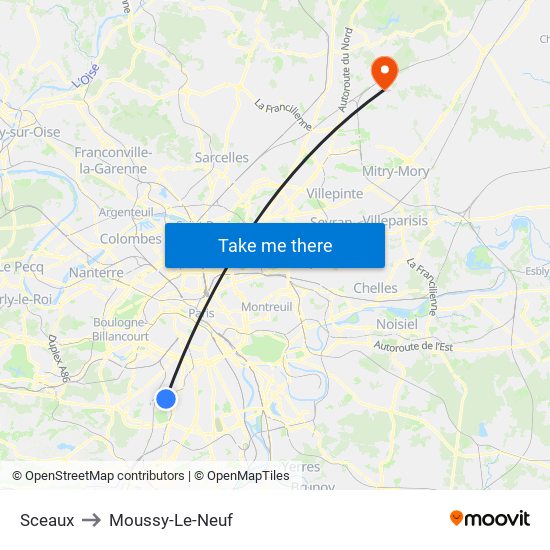Sceaux to Moussy-Le-Neuf map