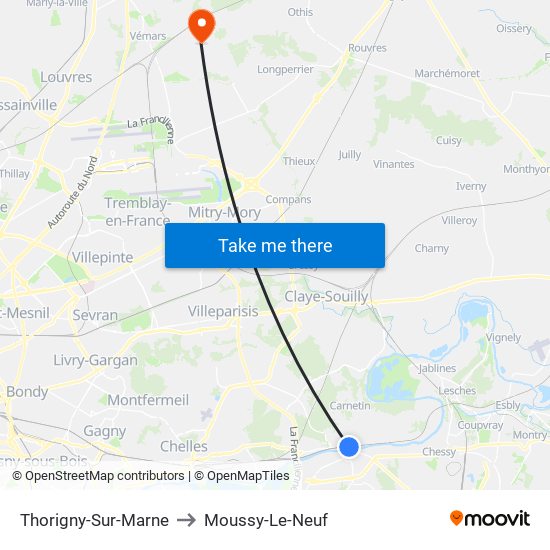 Thorigny-Sur-Marne to Moussy-Le-Neuf map