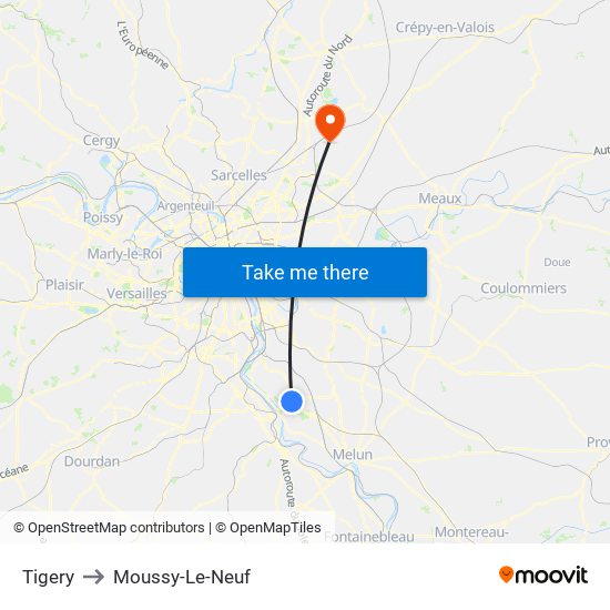 Tigery to Moussy-Le-Neuf map