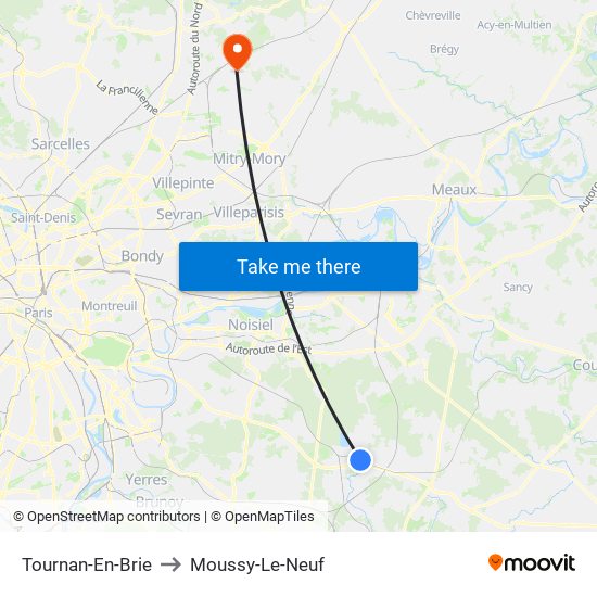 Tournan-En-Brie to Moussy-Le-Neuf map