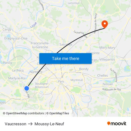 Vaucresson to Moussy-Le-Neuf map