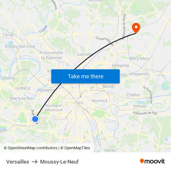 Versailles to Moussy-Le-Neuf map