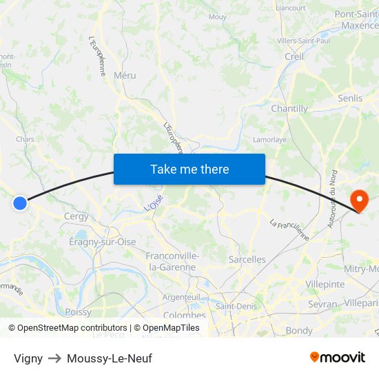 Vigny to Moussy-Le-Neuf map