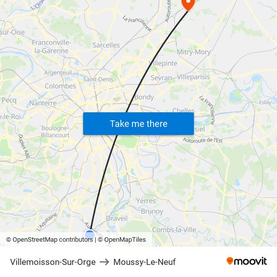 Villemoisson-Sur-Orge to Moussy-Le-Neuf map