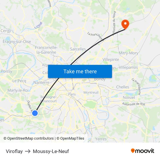 Viroflay to Moussy-Le-Neuf map