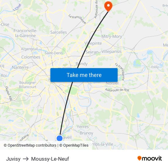 Juvisy to Moussy-Le-Neuf map