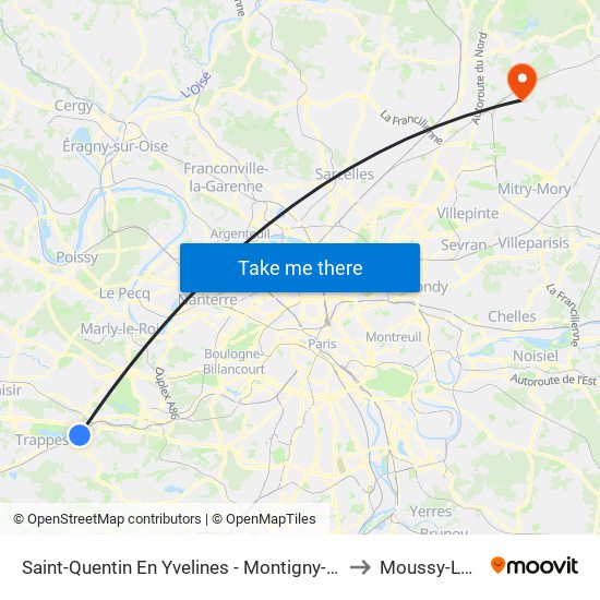 Saint-Quentin En Yvelines - Montigny-Le-Bretonneux to Moussy-Le-Neuf map