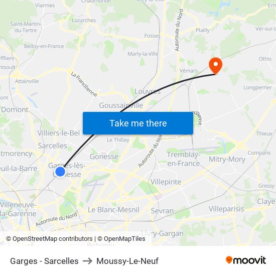 Garges - Sarcelles to Moussy-Le-Neuf map