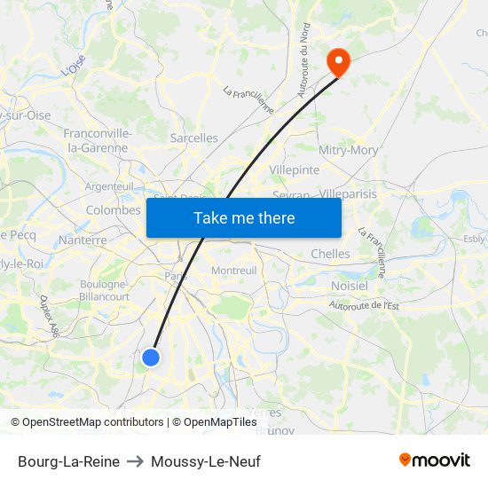 Bourg-La-Reine to Moussy-Le-Neuf map