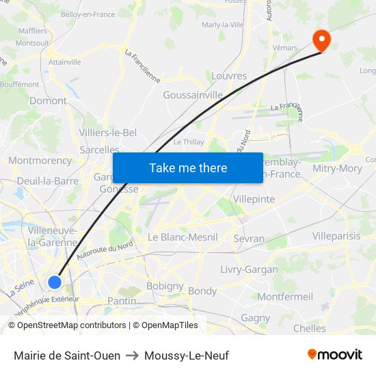 Mairie de Saint-Ouen to Moussy-Le-Neuf map