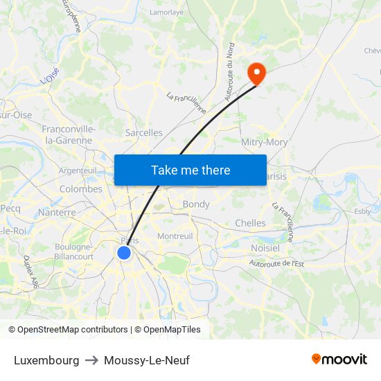 Luxembourg to Moussy-Le-Neuf map