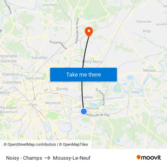 Noisy - Champs to Moussy-Le-Neuf map