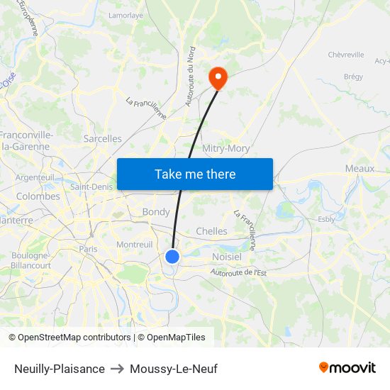 Neuilly-Plaisance to Moussy-Le-Neuf map