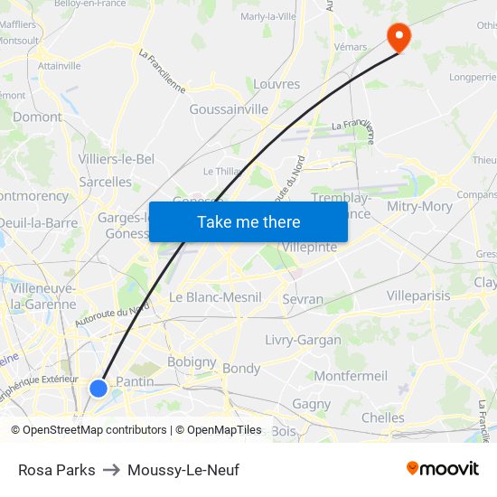 Rosa Parks to Moussy-Le-Neuf map