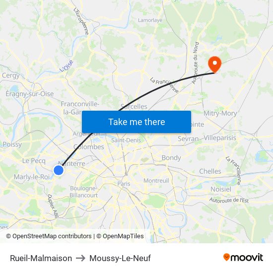 Rueil-Malmaison to Moussy-Le-Neuf map