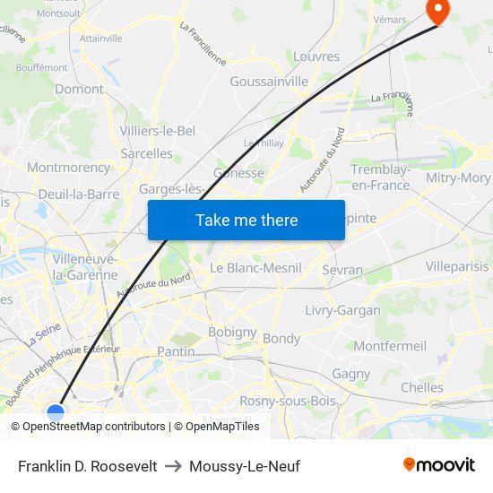 Franklin D. Roosevelt to Moussy-Le-Neuf map