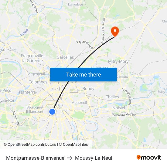 Montparnasse-Bienvenue to Moussy-Le-Neuf map