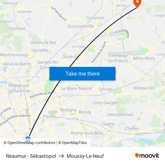 Réaumur - Sébastopol to Moussy-Le-Neuf map