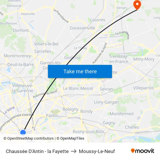 Chaussée D'Antin - la Fayette to Moussy-Le-Neuf map
