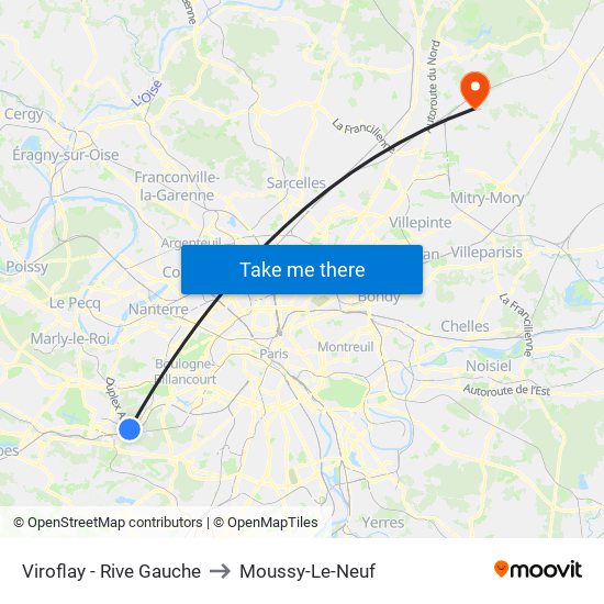 Viroflay - Rive Gauche to Moussy-Le-Neuf map