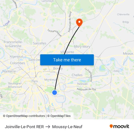 Joinville-Le-Pont RER to Moussy-Le-Neuf map