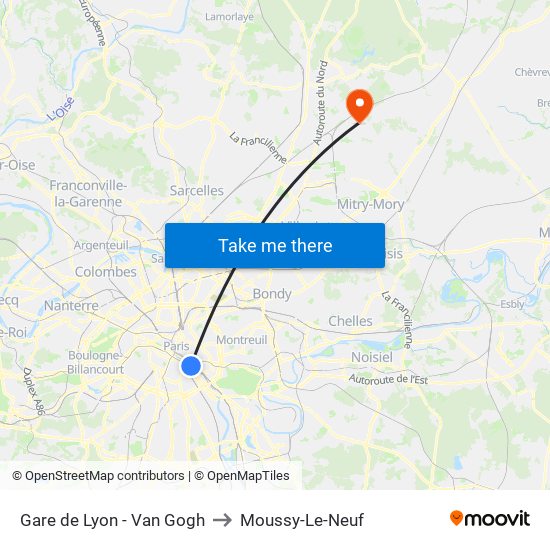 Gare de Lyon - Van Gogh to Moussy-Le-Neuf map