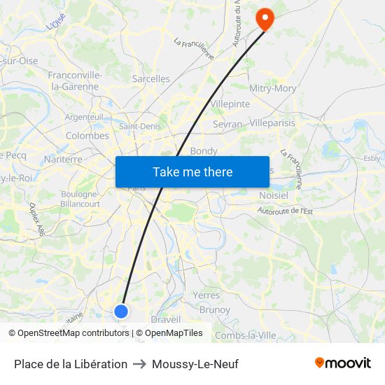 Place de la Libération to Moussy-Le-Neuf map