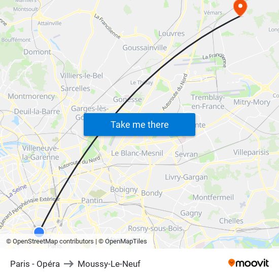 Paris - Opéra to Moussy-Le-Neuf map