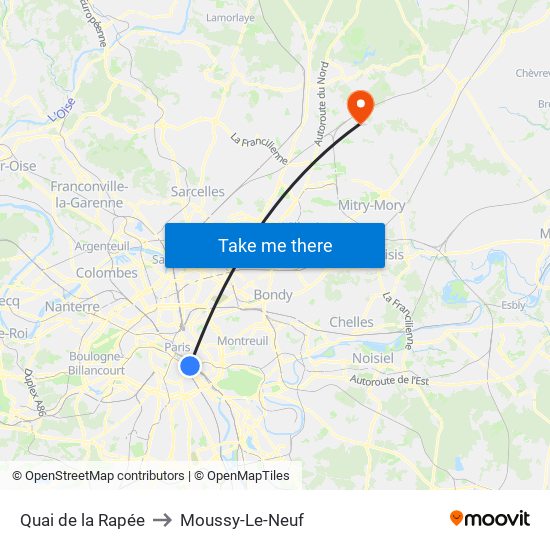 Quai de la Rapée to Moussy-Le-Neuf map