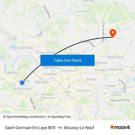 Saint-Germain-En-Laye RER to Moussy-Le-Neuf map