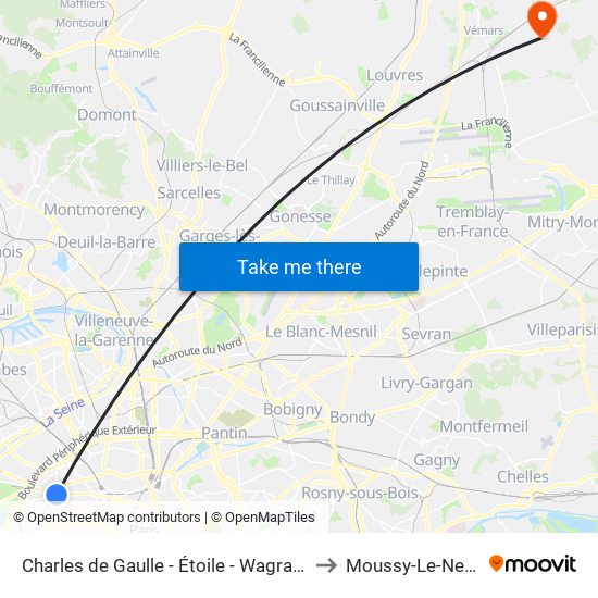 Charles de Gaulle - Étoile - Wagram to Moussy-Le-Neuf map