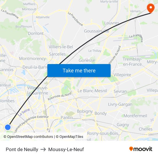 Pont de Neuilly to Moussy-Le-Neuf map
