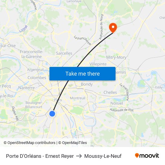 Porte D'Orléans - Ernest Reyer to Moussy-Le-Neuf map