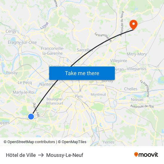 Hôtel de Ville to Moussy-Le-Neuf map