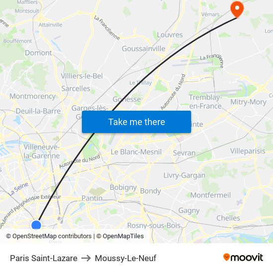 Paris Saint-Lazare to Moussy-Le-Neuf map