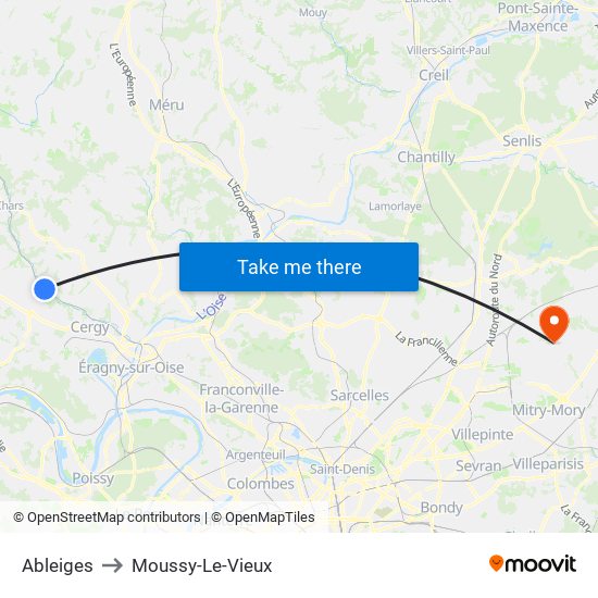Ableiges to Moussy-Le-Vieux map
