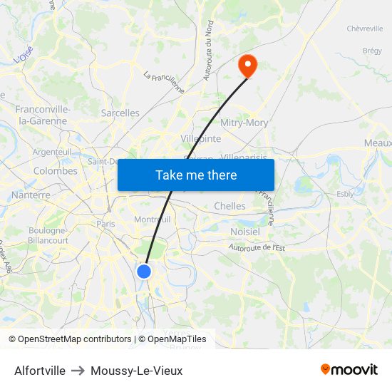Alfortville to Moussy-Le-Vieux map