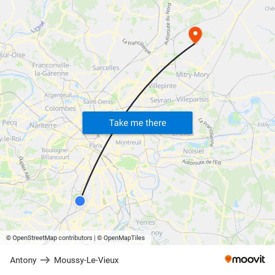 Antony to Moussy-Le-Vieux map