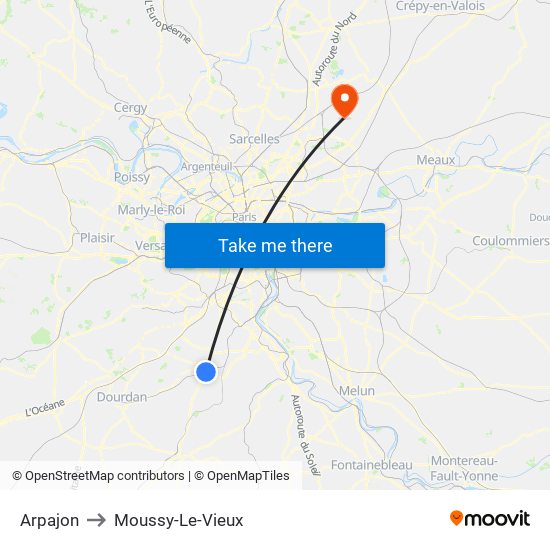 Arpajon to Moussy-Le-Vieux map