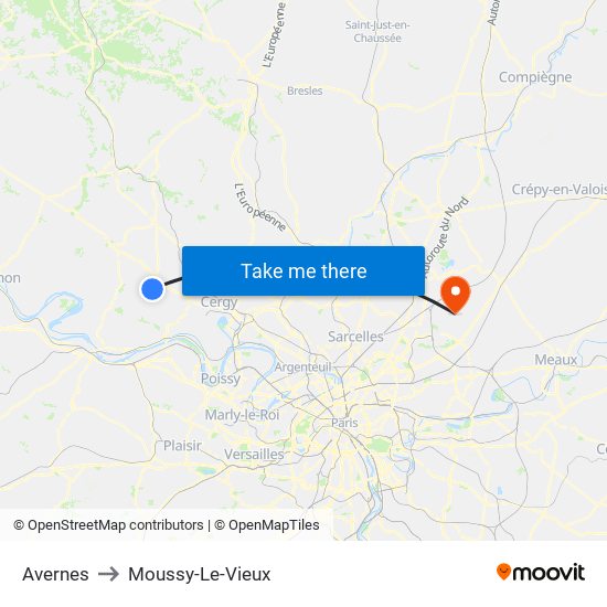 Avernes to Moussy-Le-Vieux map