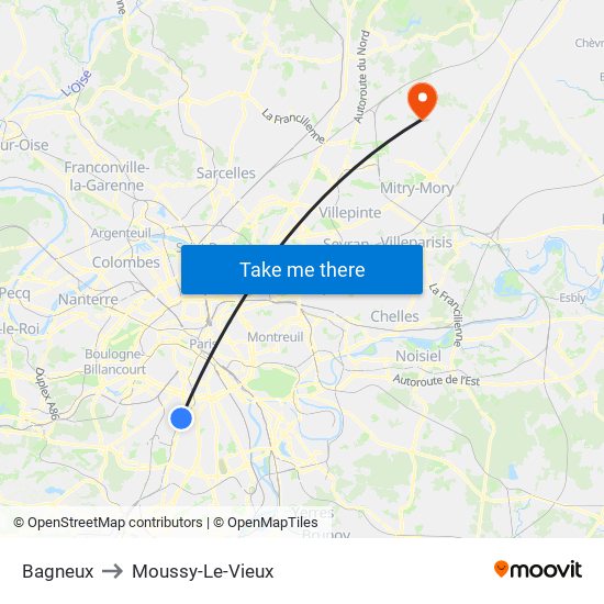 Bagneux to Moussy-Le-Vieux map