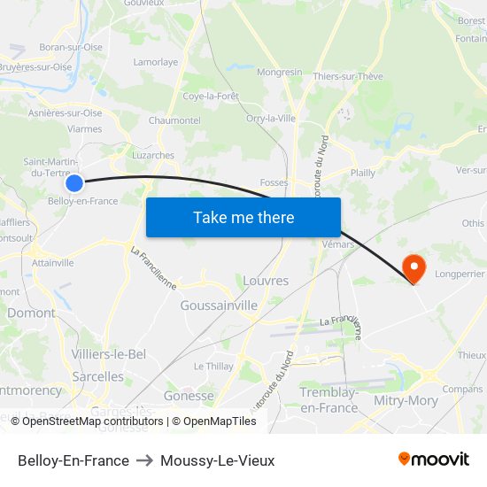 Belloy-En-France to Moussy-Le-Vieux map