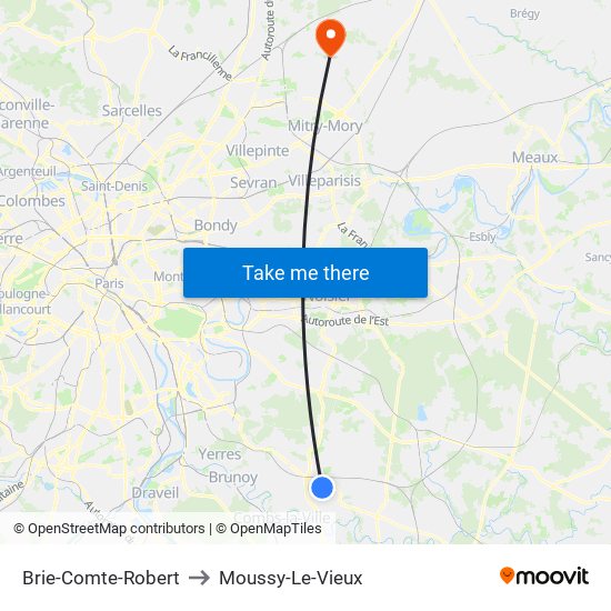 Brie-Comte-Robert to Moussy-Le-Vieux map