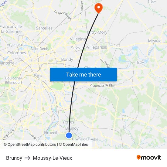 Brunoy to Moussy-Le-Vieux map