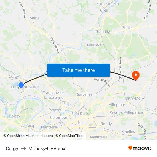 Cergy to Moussy-Le-Vieux map