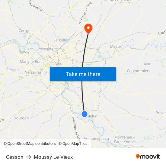 Cesson to Moussy-Le-Vieux map